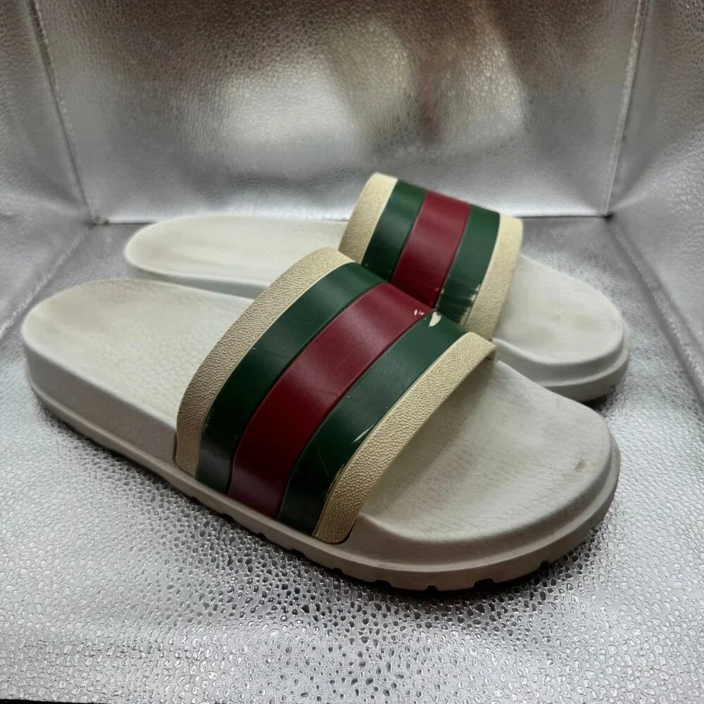 Size 10 - Gucci Pursuit Web‎ Pool Beach Resort White Red Green Slides Sandals